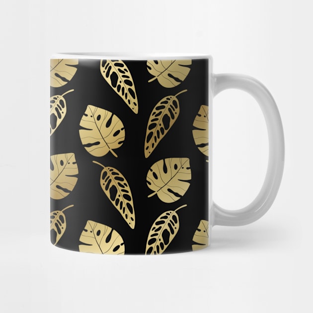 Black and Gold Monstera Leaves Botanical Pattern by Trippycollage